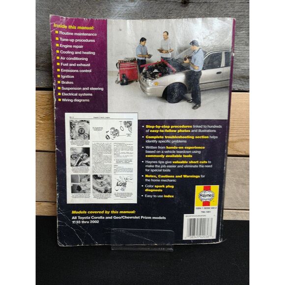 Haynes Toyota Corolla & Geo / Chevrolet Prizm 1993-2002 Repair Manual 92036 - Picture 2 of 2